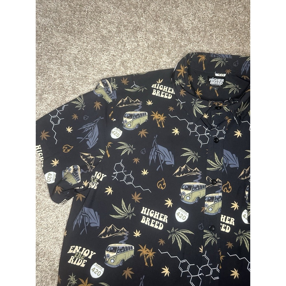 Higher Breed Men's XL Black 420 Graphic Short Sleeve Button-Up Shirt Skater